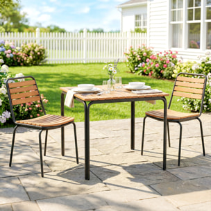 Lot de 2 chaises de jardin empilables acier noir bois eucalyptus pré-huilé