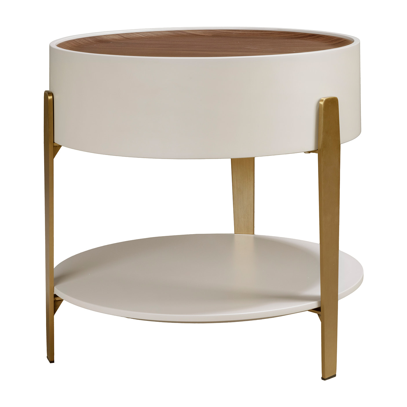 Mesa rincón redonda en madera de MDF en beige y una tapa de madera chapada en nogal natural 52x52x50cm