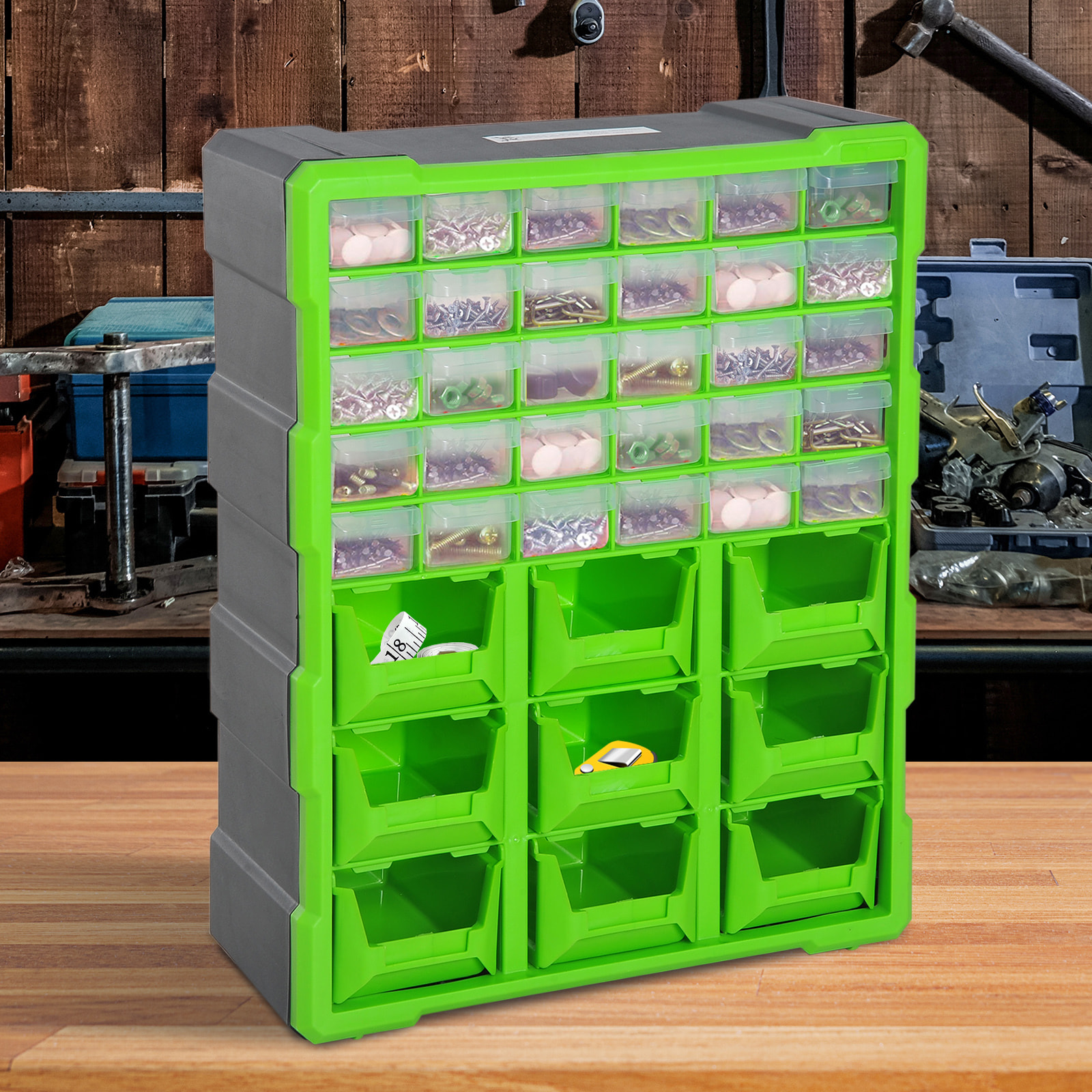 Armario Organizador de Herramientas 39 cajones tipo Estantería DIY Caja Cajonera de Herramientas 38x16x47,5 cm PP Verde