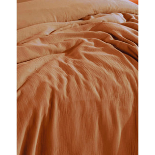 Parure housse de couette et taies d'oreiller gaze de coton ocre