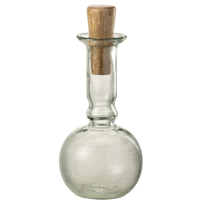 J-Line bouteille ronde - verre/bois - transparent