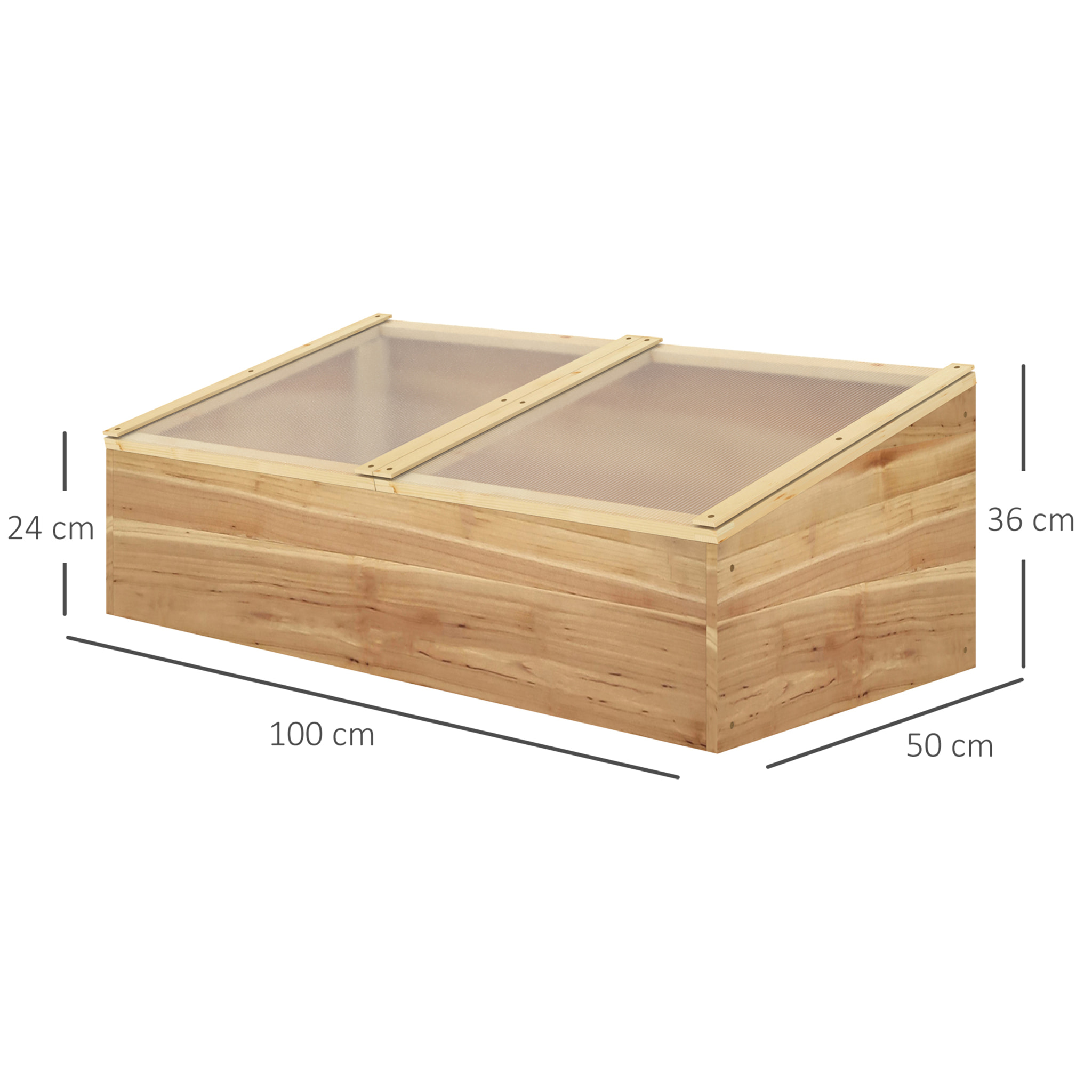 Mini serre de jardin serre pour semis dim. 100L x 50l x 36H cm toit 2 pans ouvrables séparement panneaux de polycarbonate bois sapin pré-huilé