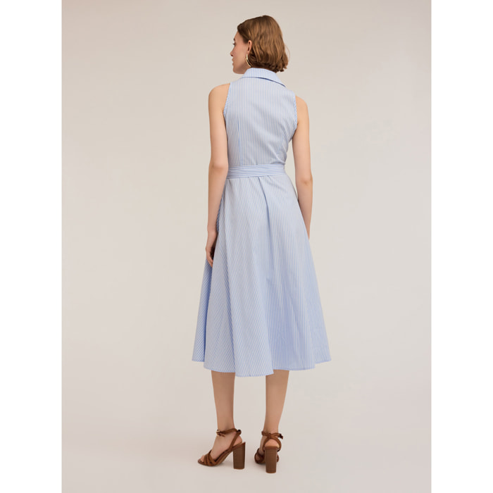 Motivi - Vestido camisero de algodón a rayas - Light - blue