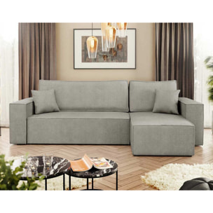 Cezanne - Canapé d'angle réversible 4 places convertible avec coffre en tissu texturé - Gris clair