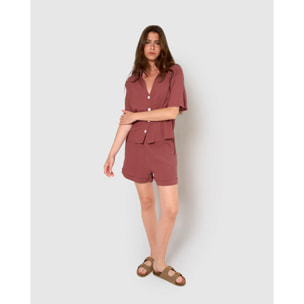 Set de camisa y short de algodón lino malva/rosa