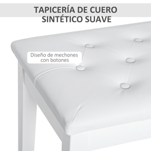 Banco de Piano con Almacenamiento, Banqueta de Piano con Asiento de Cuero Sintético, Patas de Madera, Carga Máxima 200 kg, 76x36x50 cm, Blanco