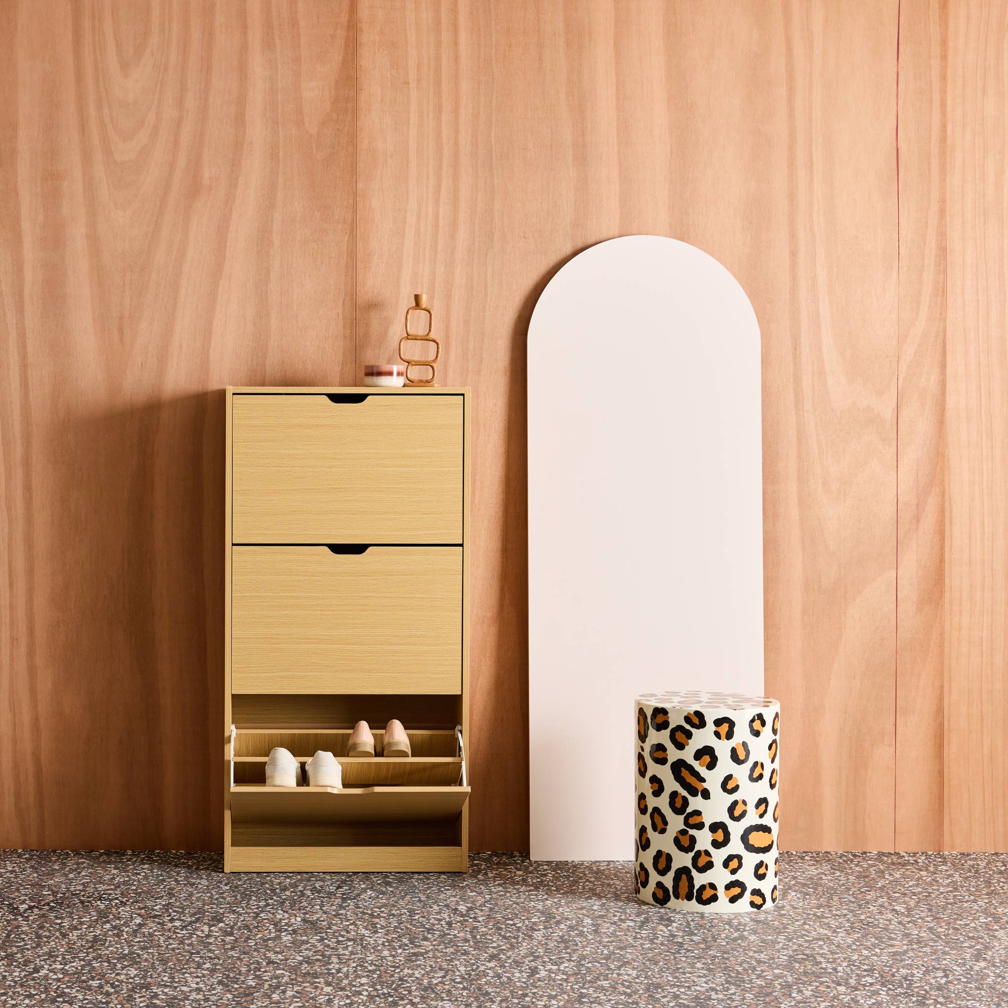 Meuble à chaussures décor bois 3 abattants SHOOZ