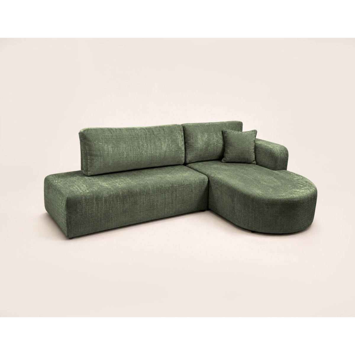 Miro - Canapé d'angle droit 4 places convertible avec coffre en velours texturé - Vert sauge
