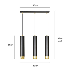 Lampada a sospensione KIBO in acciaio nero opaco e oro