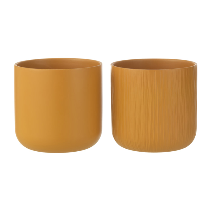 J-Line cache-pot Gen - céramique - ocre - large  - 2 pièces - Ø 18.5 cm