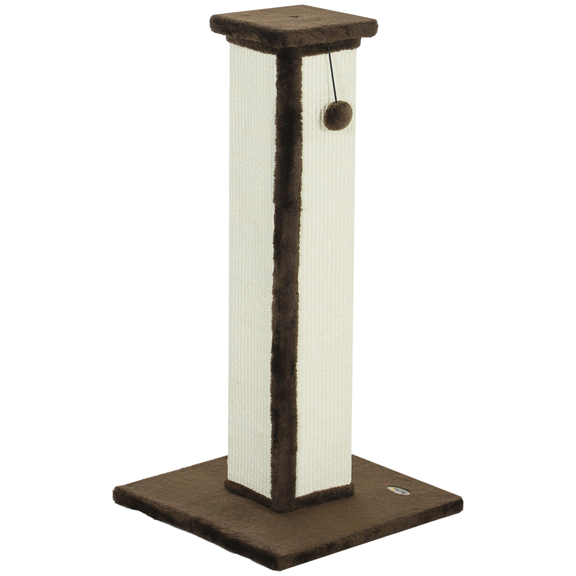Griffoir tour pour chat H.81 cm - poteau à griffer avec jeu balle suspendue - peluche gris sisal naturel