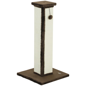 Griffoir tour pour chat H.81 cm - poteau à griffer avec jeu balle suspendue - peluche gris sisal naturel
