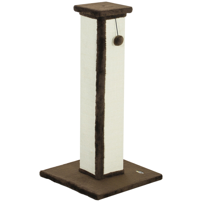Griffoir tour pour chat H.81 cm - poteau à griffer avec jeu balle suspendue - peluche gris sisal naturel