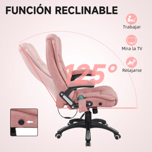 Silla de Oficina con Masaje de 6 Puntos Silla de Escritorio Giratoria con Función Basculante con Calefacción Altura Ajustable Respaldo Reclinable y Mando a Distancia 65x71x110-120 cm Rosa