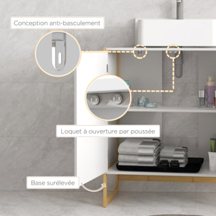 Meuble sous-vasque - 2 portes, étagère - châssis piètement bambou MDF blanc