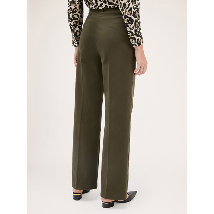 Motivi - Pantalón modelo palazzo de gabardina - Verde militare