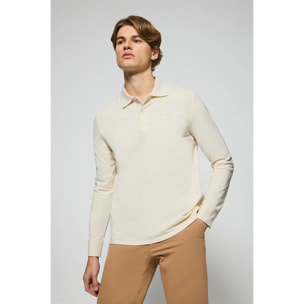 Polo ecrù a due bottoni con logo Polo Club