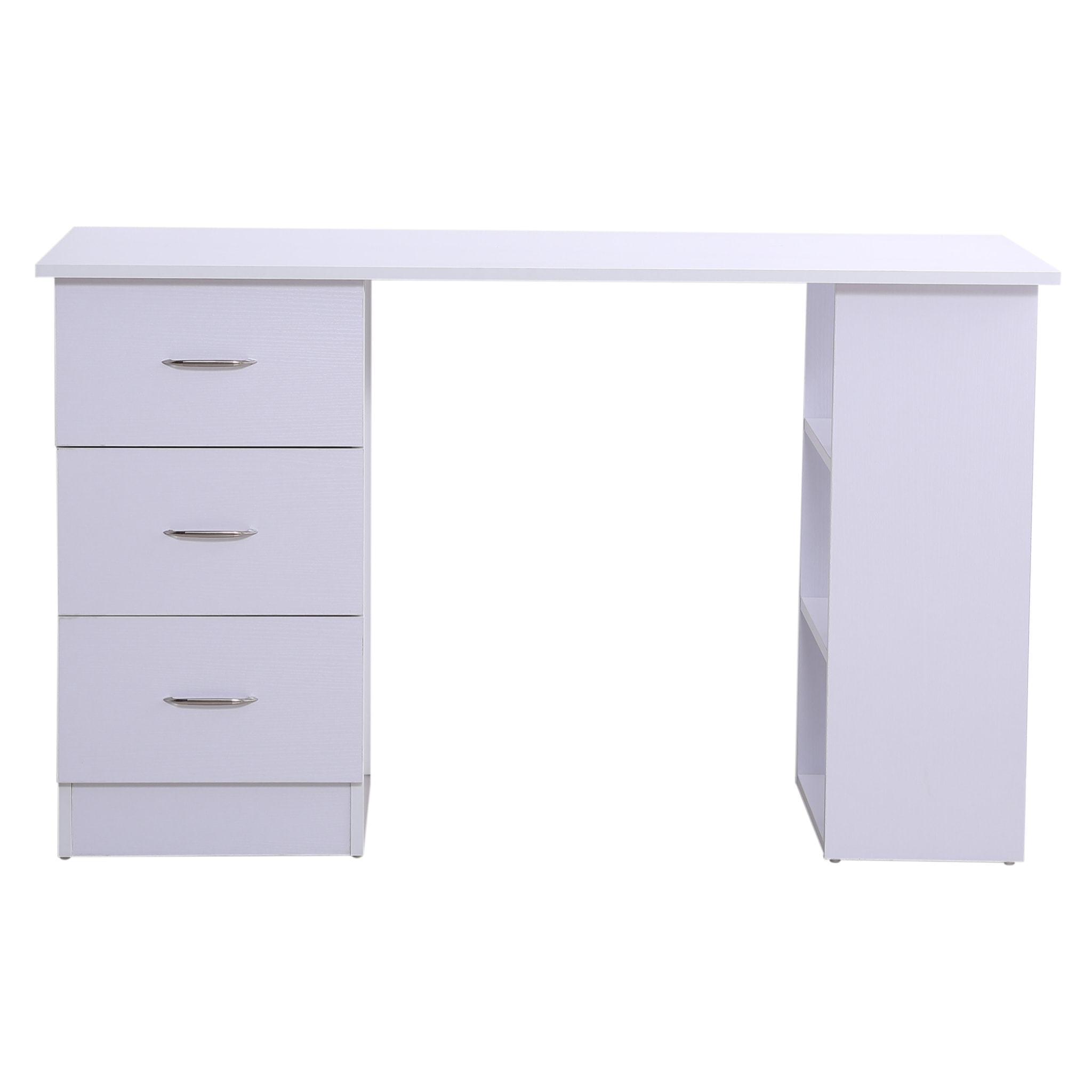 Bureau informatique table multi-fonctions 3 tiroirs 2 étagères dim. 120L x 49l x 72H cm MDF blanc