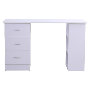 Bureau informatique table multi-fonctions 3 tiroirs 2 étagères dim. 120L x 49l x 72H cm MDF blanc