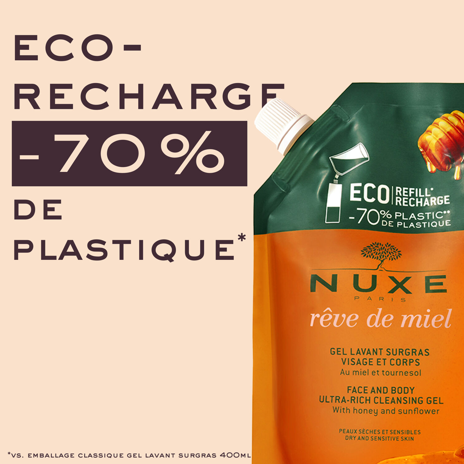 Rêve de Miel® - Eco recharge Gel lavant surgras visage et corps 400ml