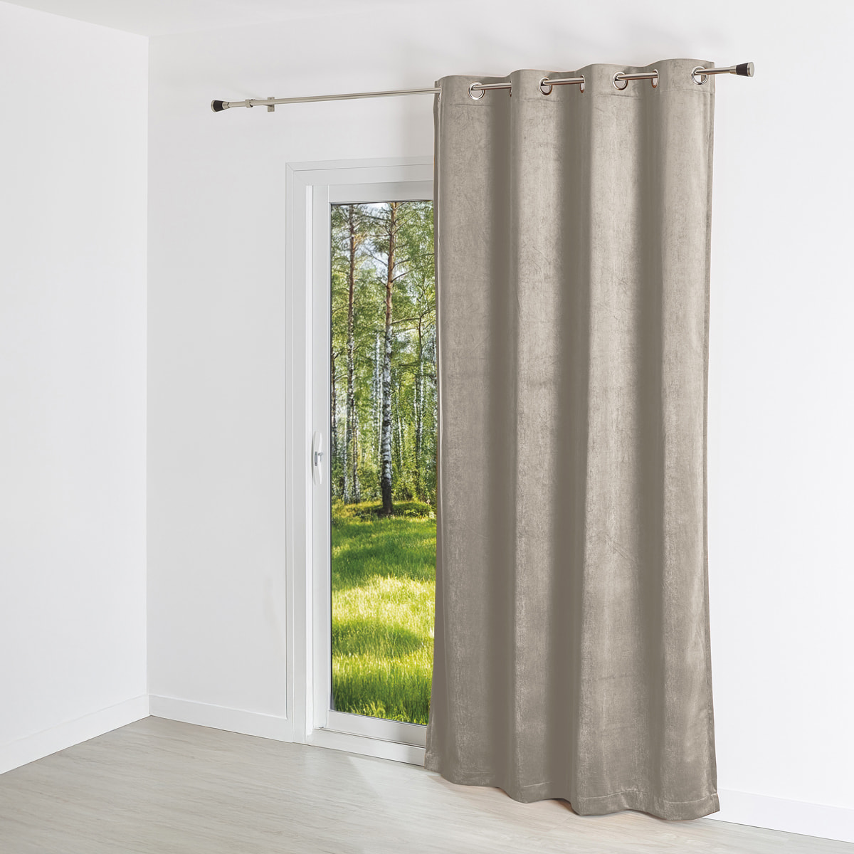 Rideau uni en suédine  - Effet daim et velours - Gris Perle