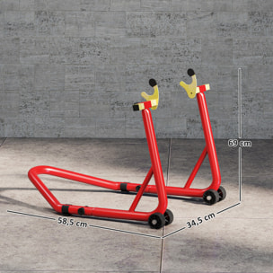 Caballete de Moto Soporte Trasera Universal Carga 544 kg Caballete Elevador Universal de Acero Robusta con Horquillas en U y L Ajustables Ruedas y Almohadillas Antideslizantes para Reparación