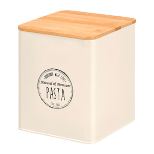 Barattolo quadrato crema con coperchio in bambù. Design "Pasta".