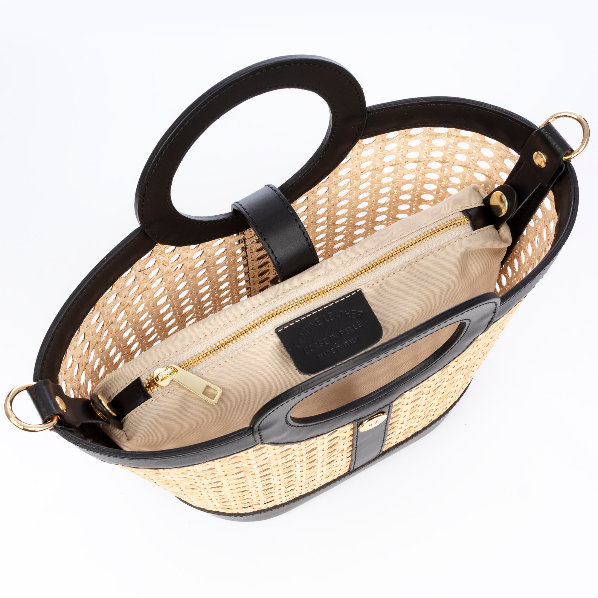 Barbarano bolso tote mujer. Piel auténtica combinada con cáñamo.