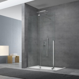 X-MOTION 120x200cm Paroi en verre coulissante Crystal Glass® 8 mm anticalcaire, avec bras et profilés chrome brillant (SATBWIXM1