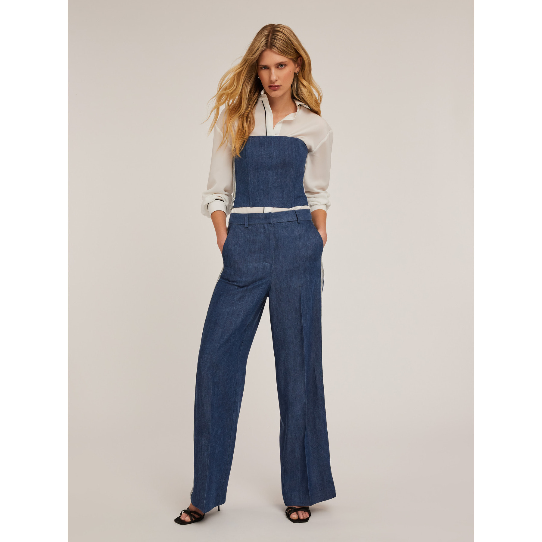 Motivi - Top bustier effetto denim con bande laterali - Blu