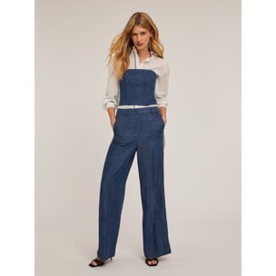 Motivi - Top bustier effetto denim con bande laterali - Blu