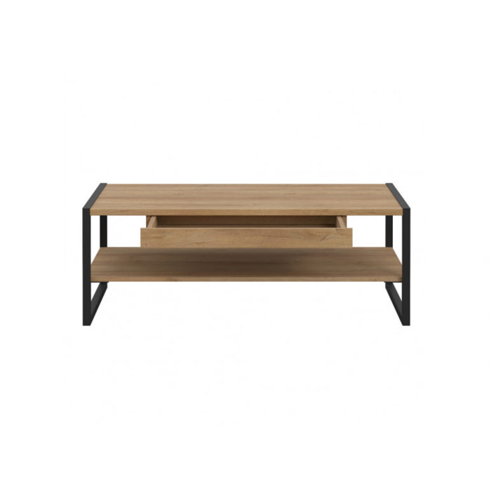 Table basse en bois effet chêne avec étagère - MIAMI