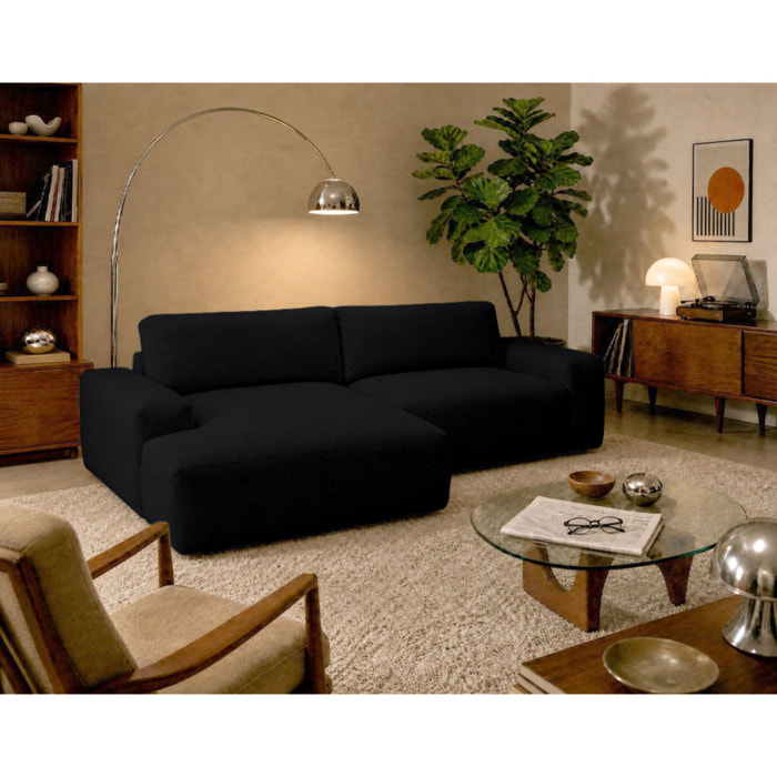 Tama - Canapé d'angle gauche 4 places convertible avec coffre en tissu - Noir