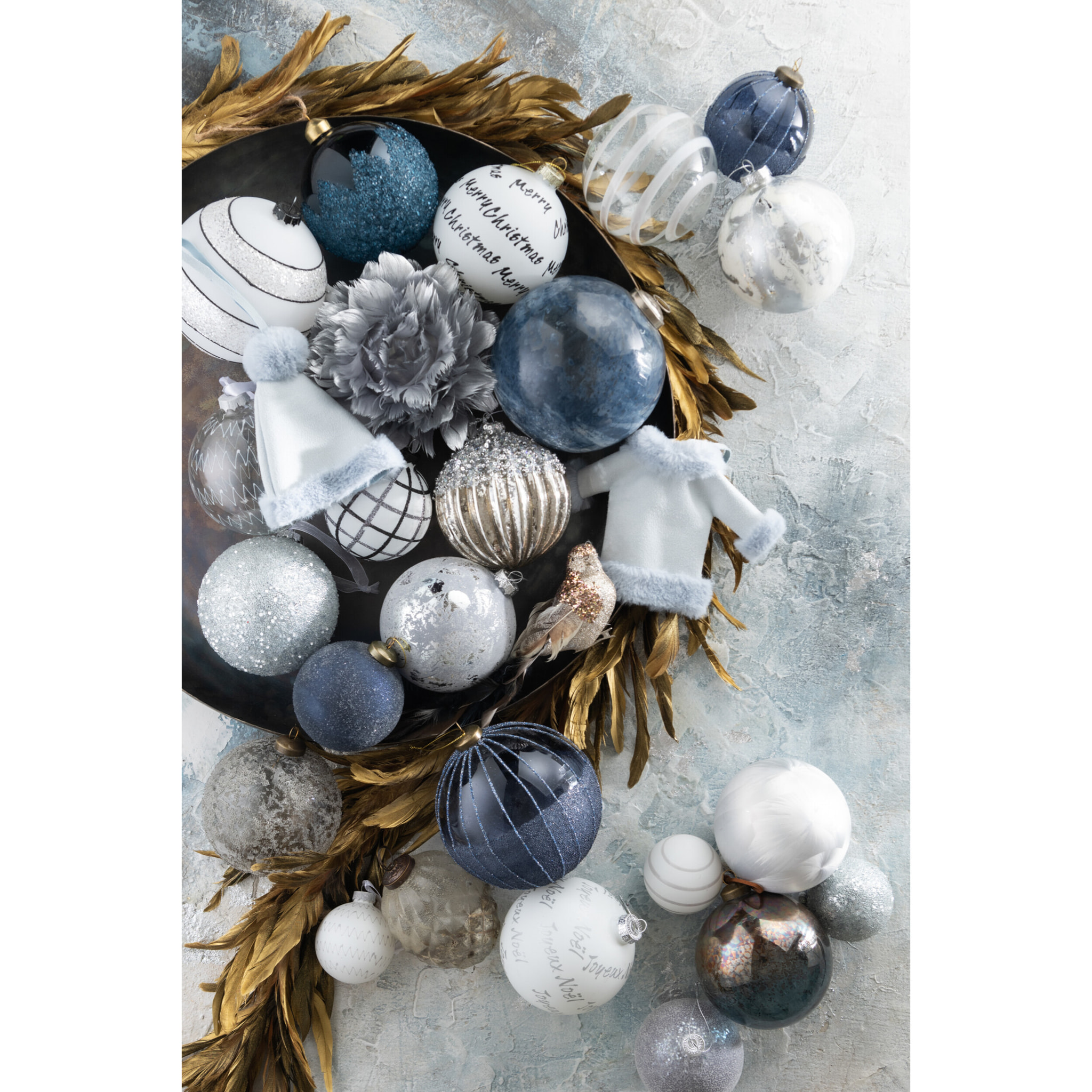 J-Line Boite De 4 Boules De Noel Zigzag Transparente/Opaque Blanc/Bleu Large Assortiment De 2