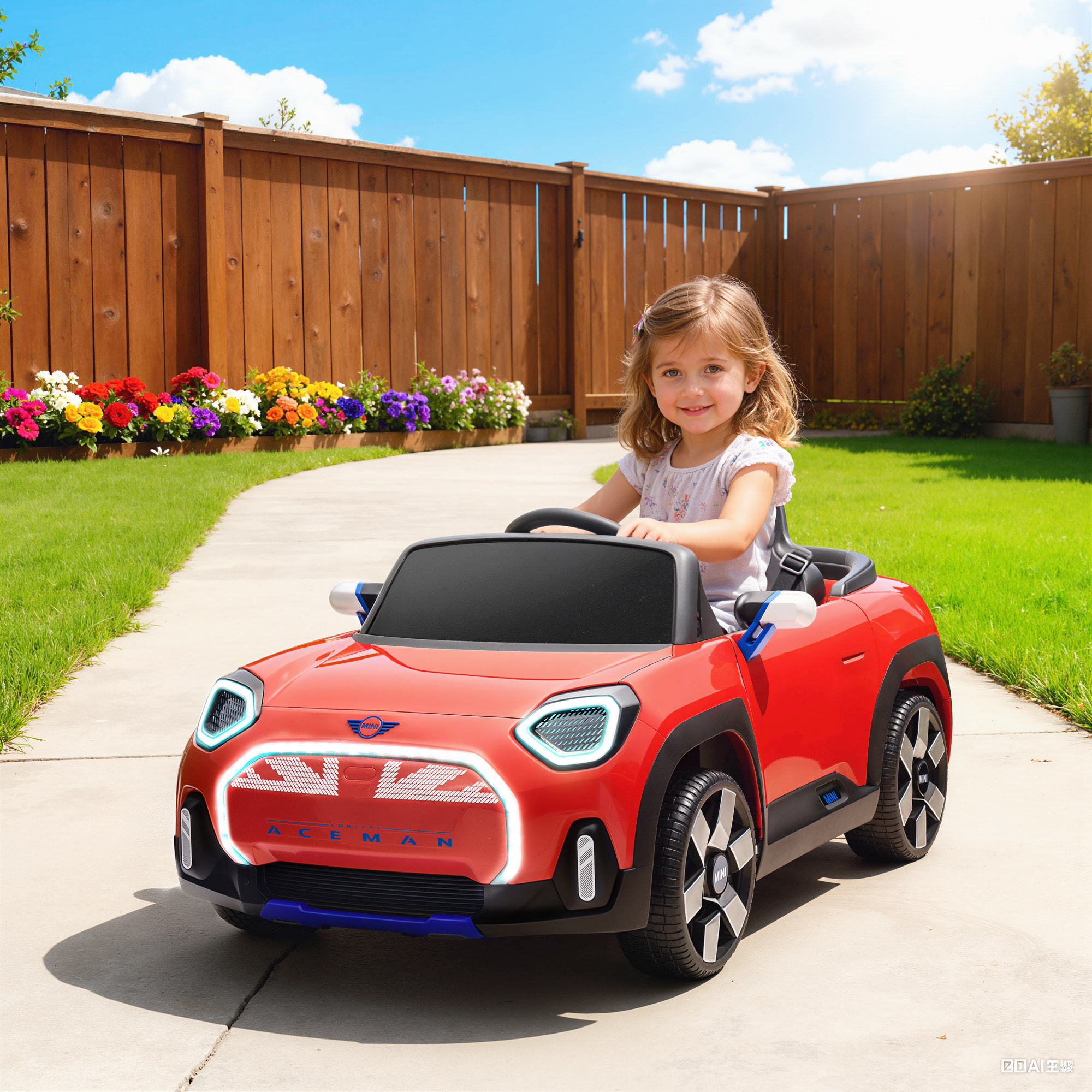 Coche Eléctrico para Niños de +3 Años, MINI Concept Aceman, Coche de Batería 12V, con Bluetooth, Mando a Distancia 2,4 G, Motor Doble, Suspensión Trasera, Faros, Música, USB, Rojo