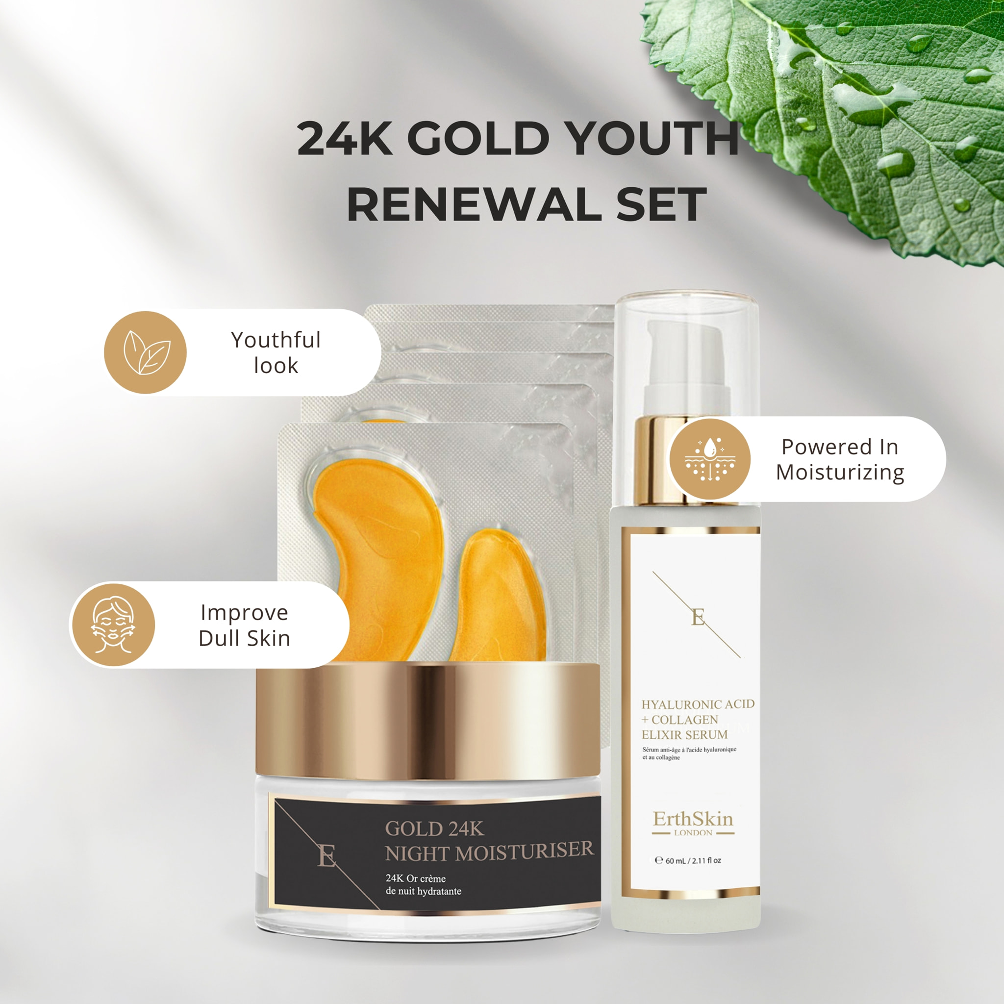 Conjunto de ojos y noche en oro de 24 quilates