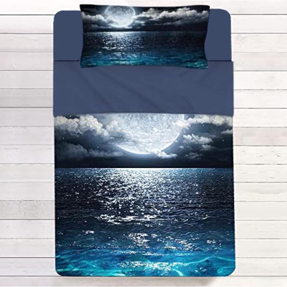 INTRECCI Set Lenzuola Una Piazza e Mezza in Cotone, Stampa Alta Qualità, Lenzuolo Sotto + Lenzuolo Sopra + 1 Federa, Comfort, per Pelli Sensibili, non Stringe in Lavatrice. Fantasia: Sea Moon
