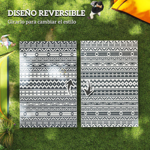 Alfombra de Exterior 182x274 cm Alfombra Reversible con Patrón de Geométrico de Cenefa Impermeable Bolsa de Transporte para Terraza Balcón Patio Camping Playa Gris Oscuro