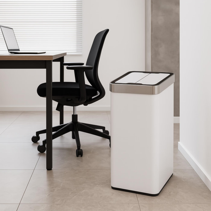Cubo de Basura color blanco en acero inoxidable con apertura de alas y sensor automático