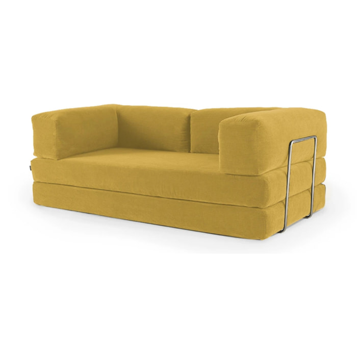 TRENDY - Canapé compressé 3 places modulable en velours côtelé jaune