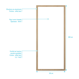 Paroi de retour 80x200cm - Profilés Aluminium effet Bois - Verre Trempé 6mm - WOOD CRUSH