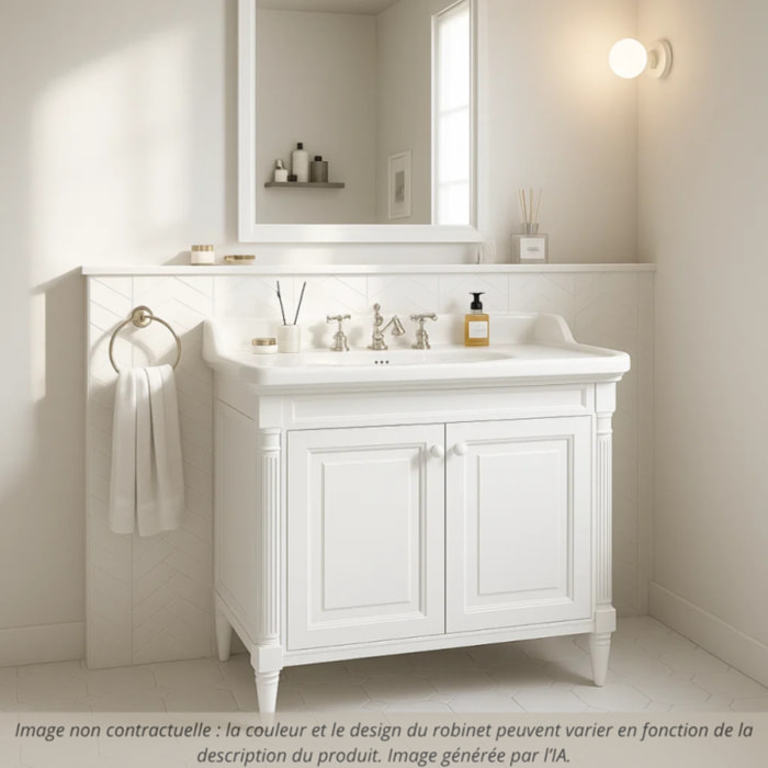 Pack meuble vasque 3 trous Cléo 1889 blanc velours + colonne droite + miroir + mélangeur croisillons chrome