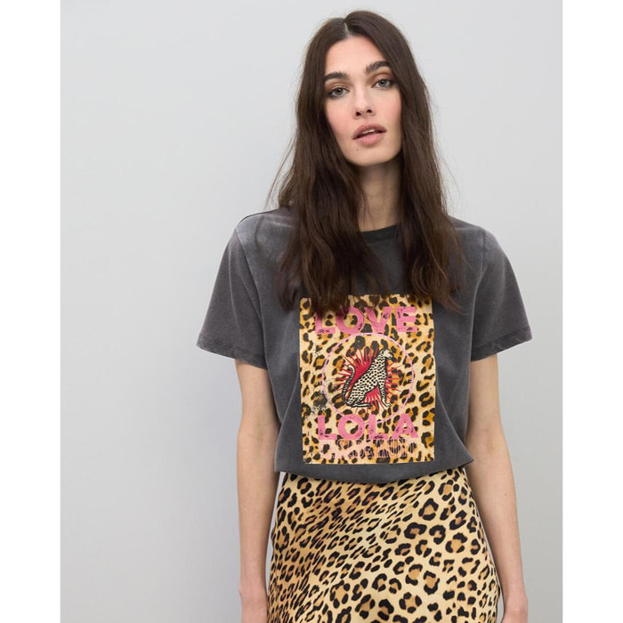 gonna in raso con stampa animalier