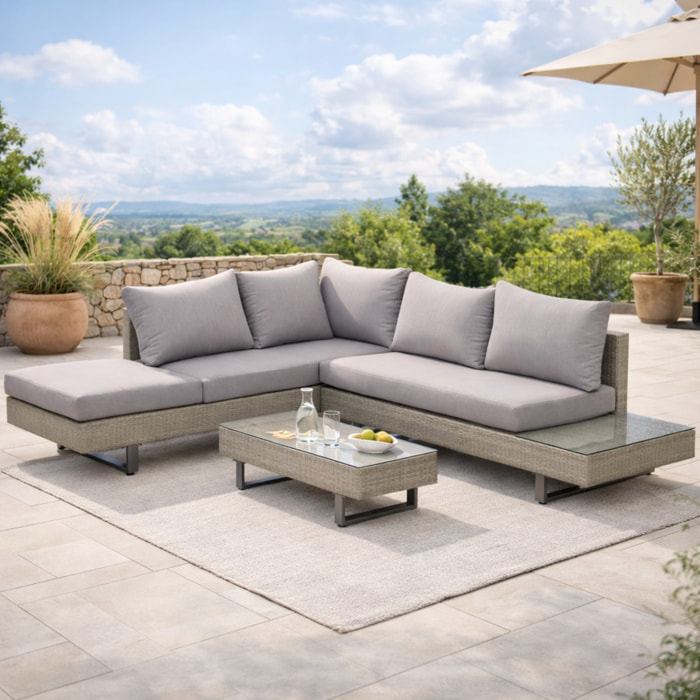 Salon de jardin d'angle 5 places – Design contemporain – Table incluse