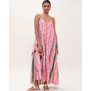 Abito lungo con spalline e strisce in lurex multicolore