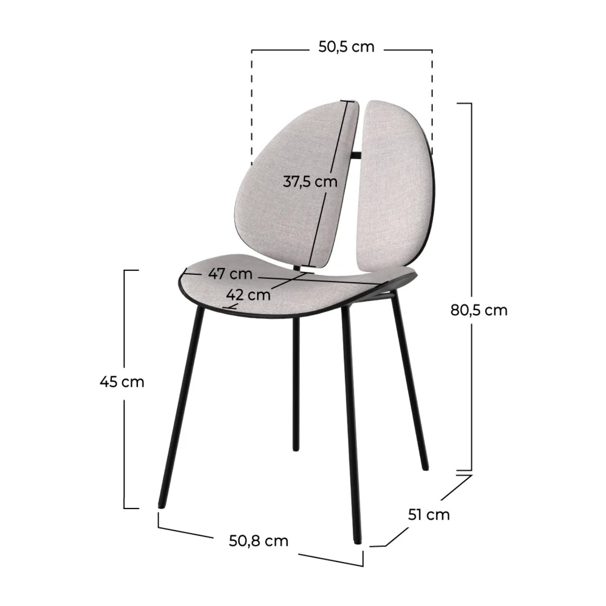 Chaise en tissu gris et bois noir - Coccinelle