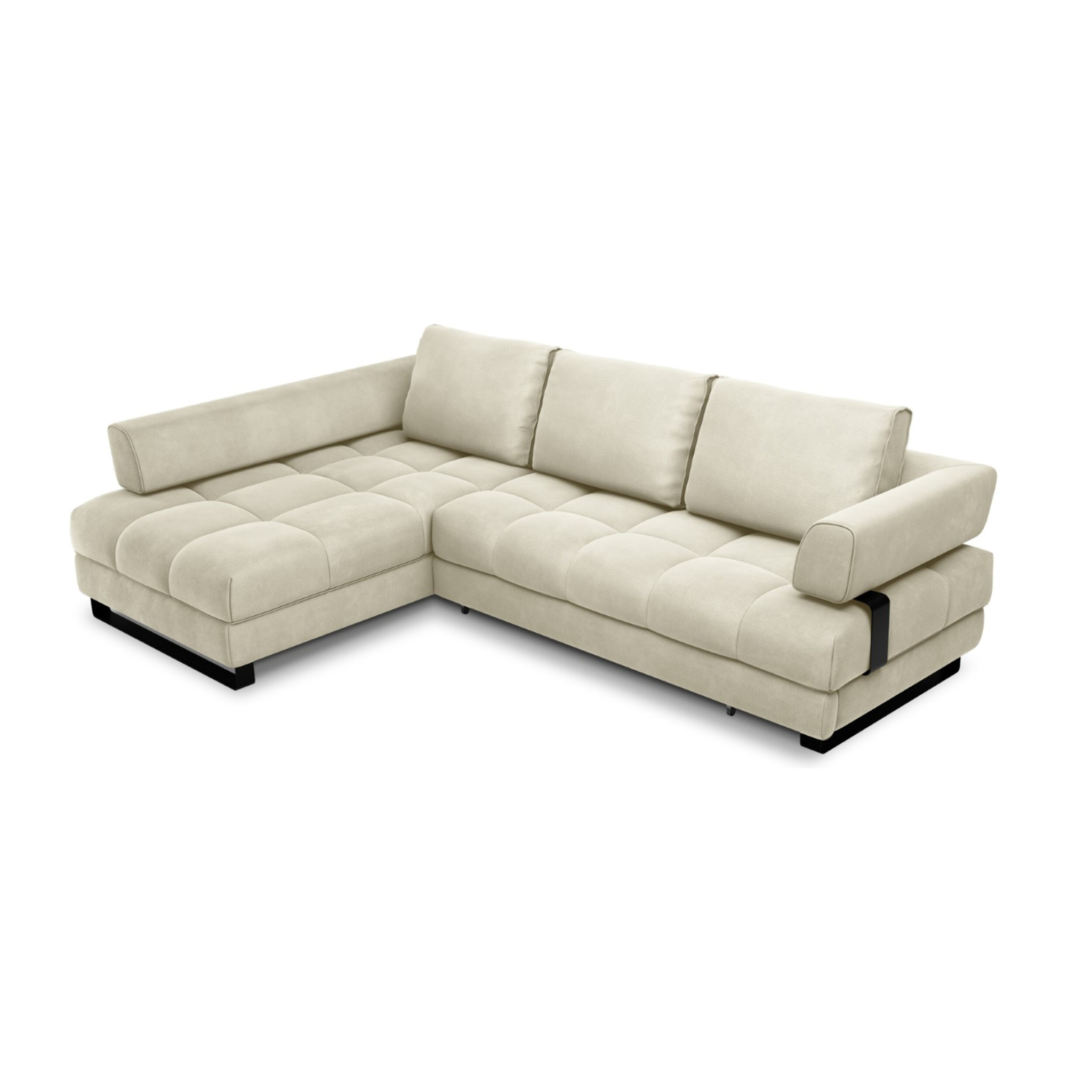 Canapé d'angle gauche convertible avec coffre de rangement "Clinton" 5 places en velours beige clair