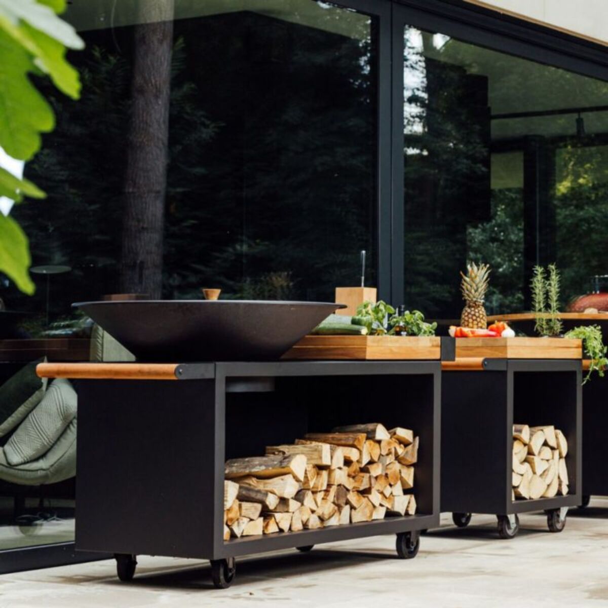 Brasero OFYR Island Black 100 Pro Teak Wood OI4B100W