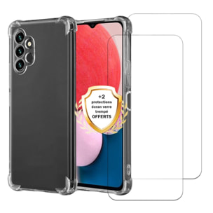 Coque Samsung Galaxy A13 Antichoc coins renforcés Silicone + 2 Vitres en verre trempé Protection écran