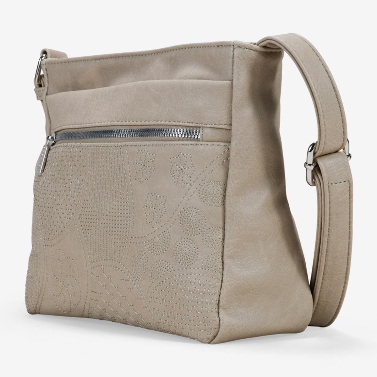 Bolso bandolera color piedra con detalles bordados